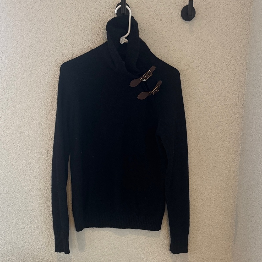Ralph Lauren Black Turtleneck Sweater with Leather Buckles